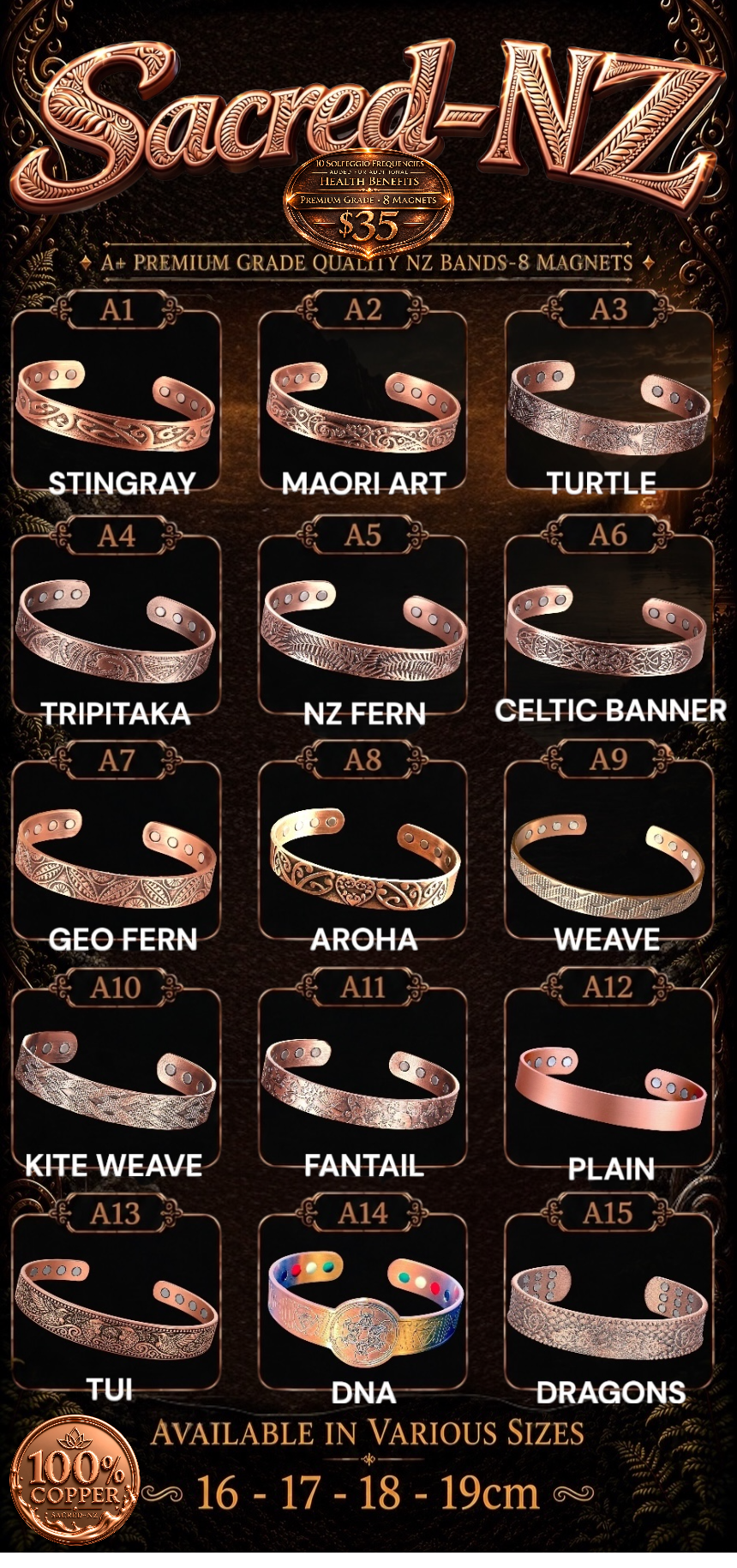 Copper band and leather band display case 20 pockets