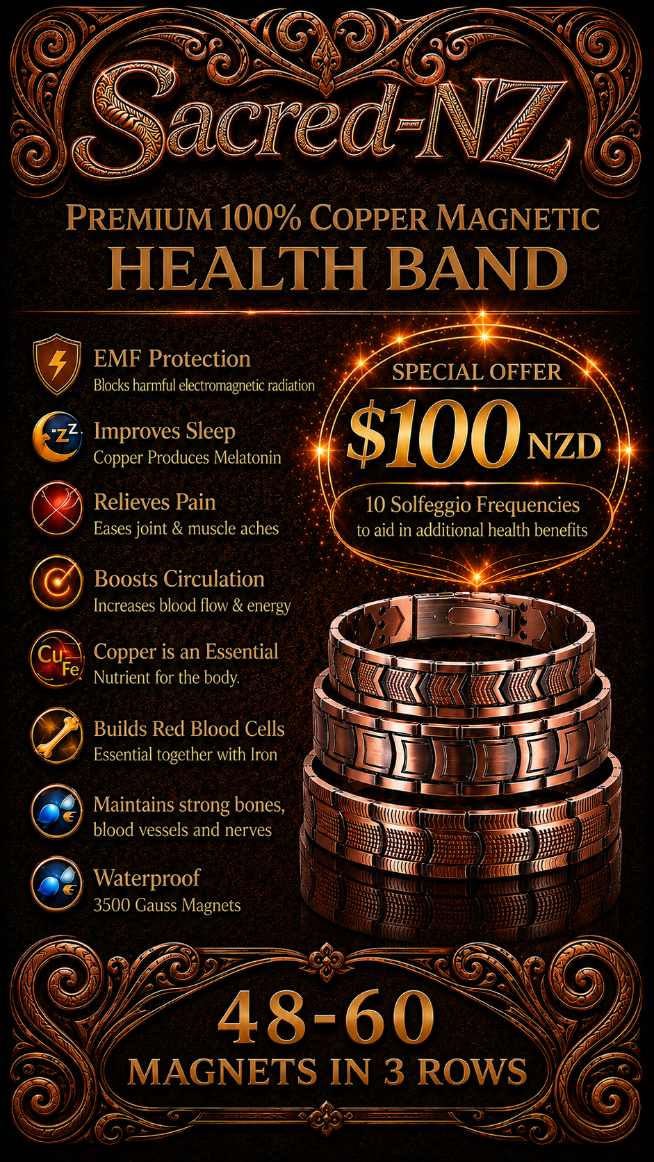 CM32 100% Solid Pure Copper Magnetic Bracelet Linked
