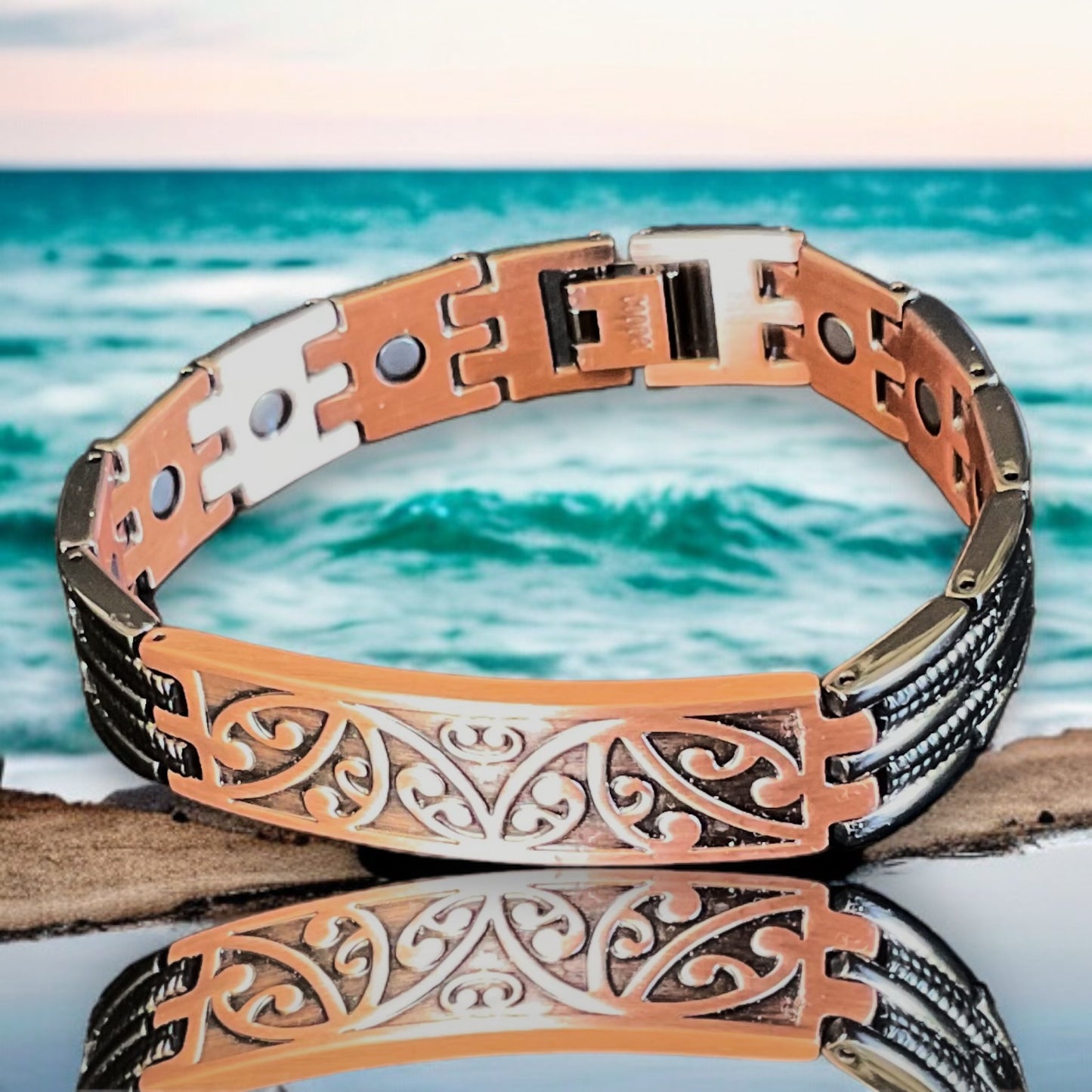 CB587A 100% Solid Pure Copper Magnetic Bracelet Linked 'Ceramic Stingray'