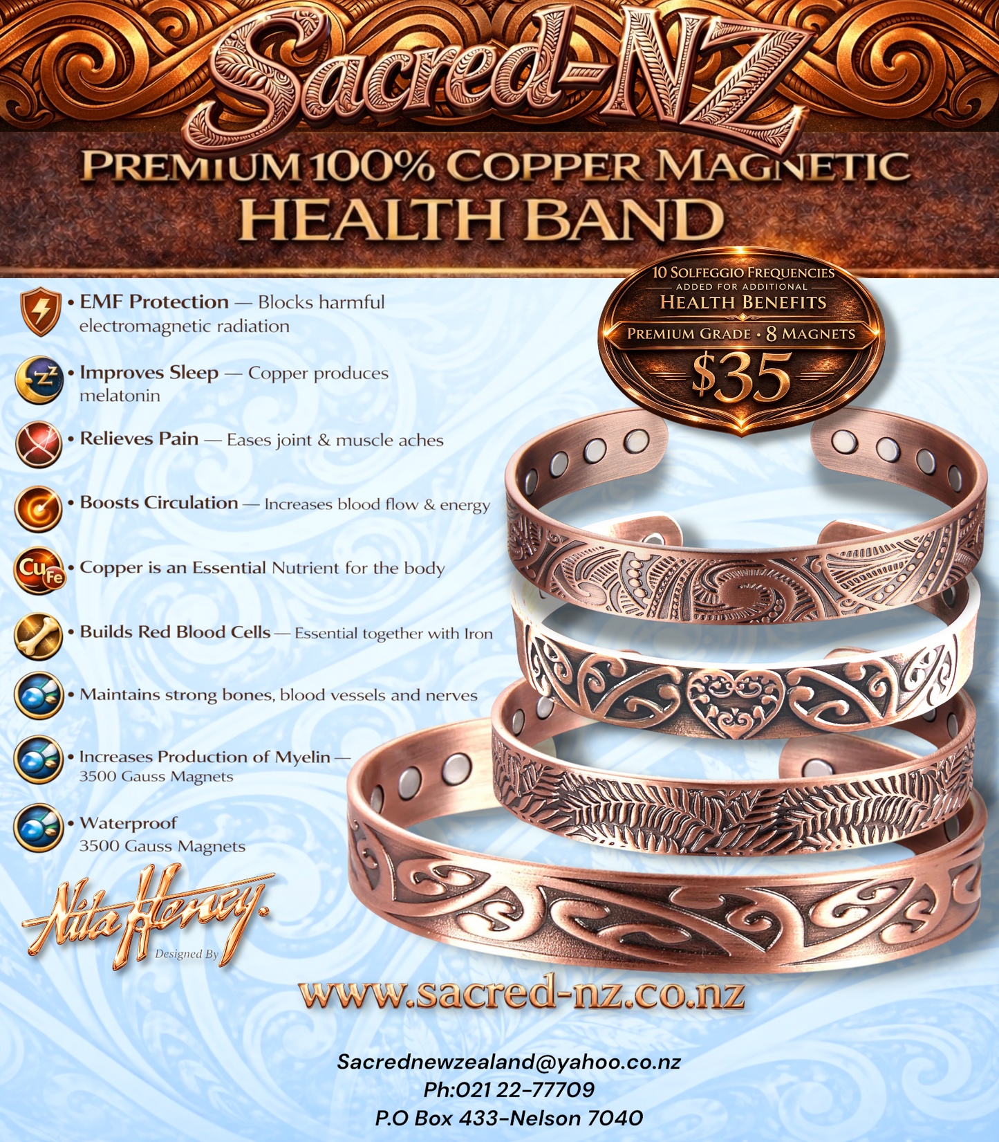Copper band and leather band display case 20 pockets