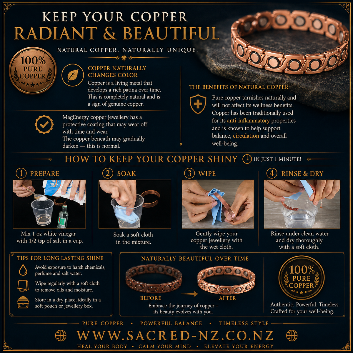 CLM39C 100% Pure copper linked magnetic real GEMSTONE bracelet