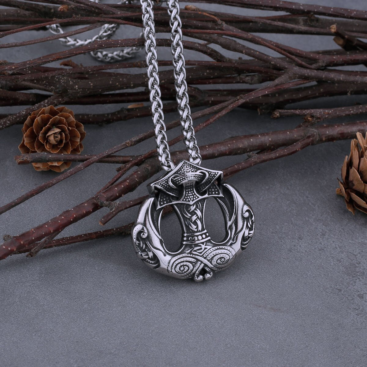 Viking Thors hammer ravens pendant