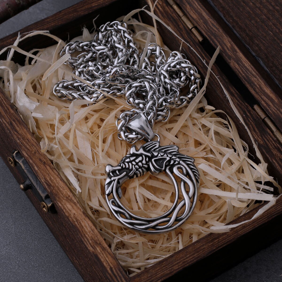 Viking dragon circle pendant