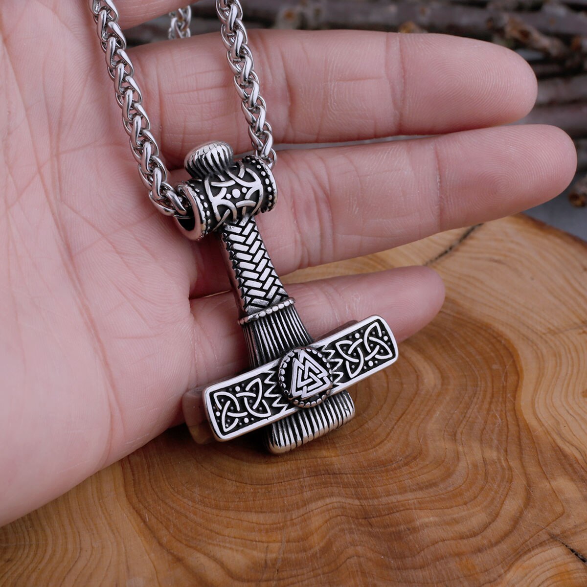 viking hammer weave pendant