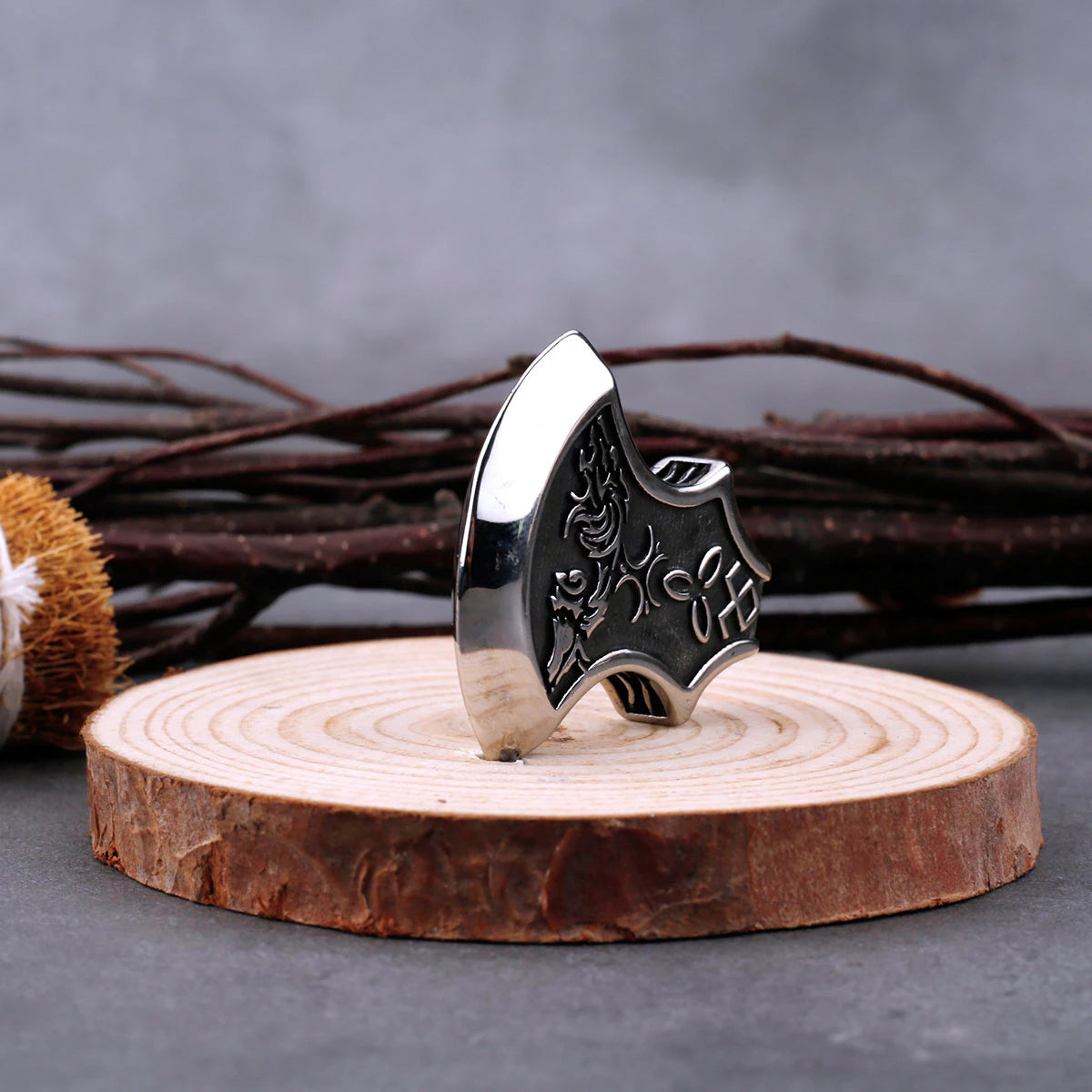 viking wolf axe pendant