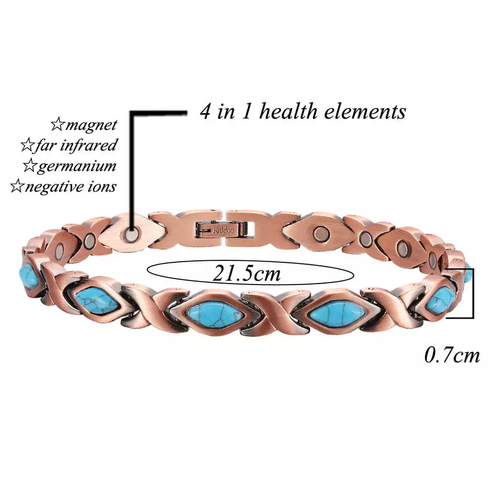 CLM38B 100% Solid Pure Copper Linked Magnetic Turquoise Bracelet