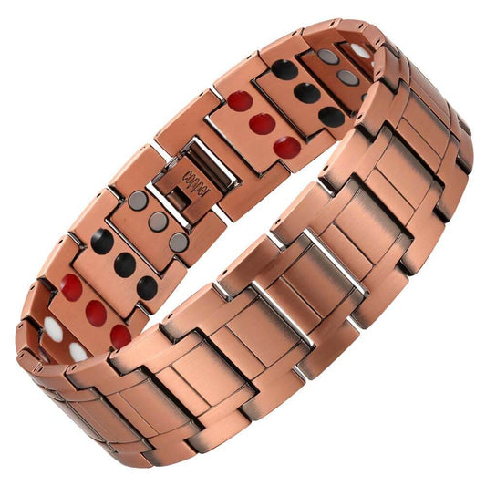 CB587 100% Solid Pure Copper Magnetic Bracelet Linked 5 Elements 220 wide