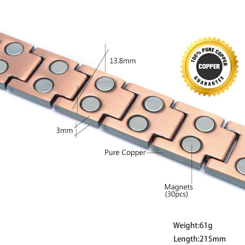 CLM3019 100% Pure Copper Linked Magnetic Bracelet 215x13.8mm
