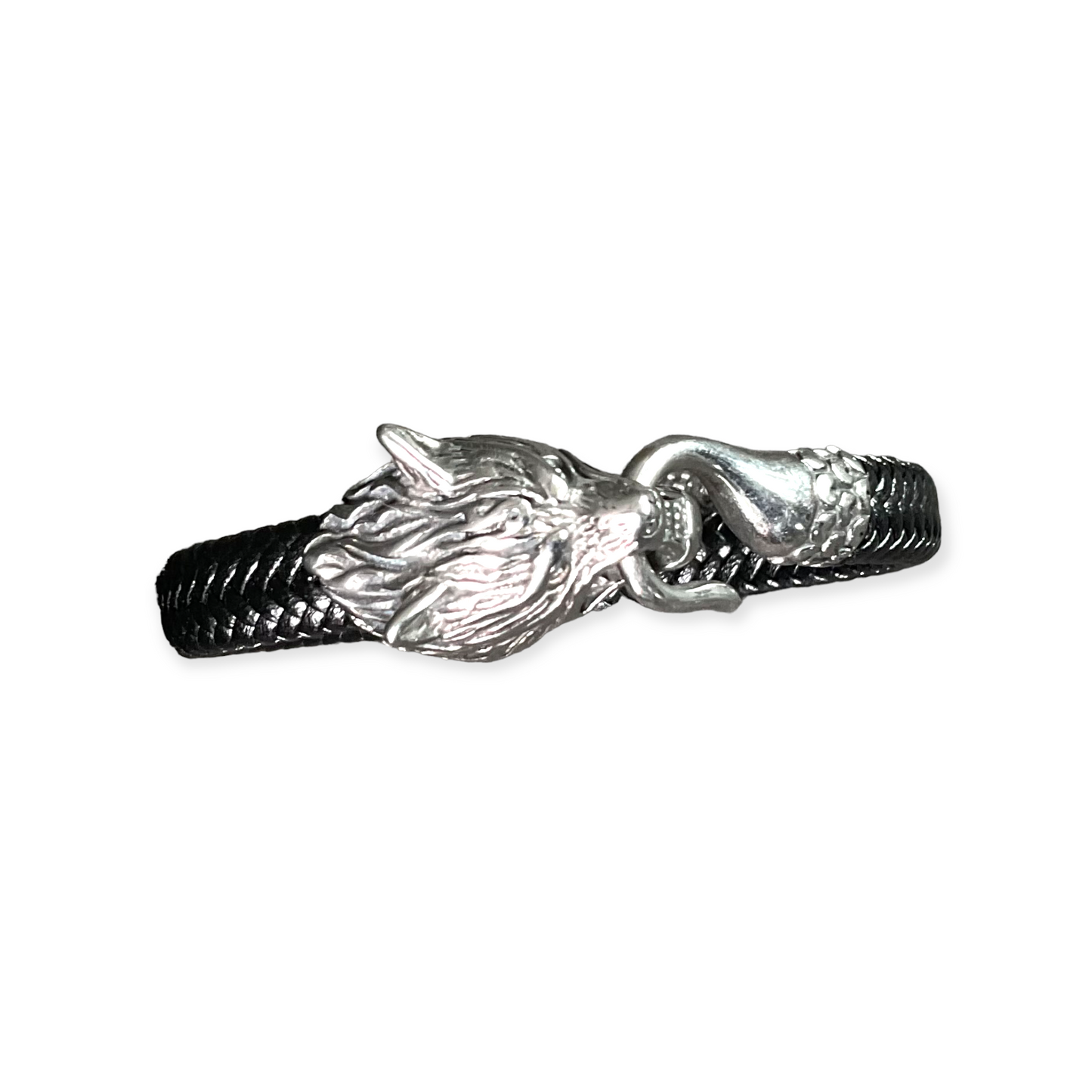 2029 Unisex weave genuine leather bracelet ‘Viking wolf’ (10mm)