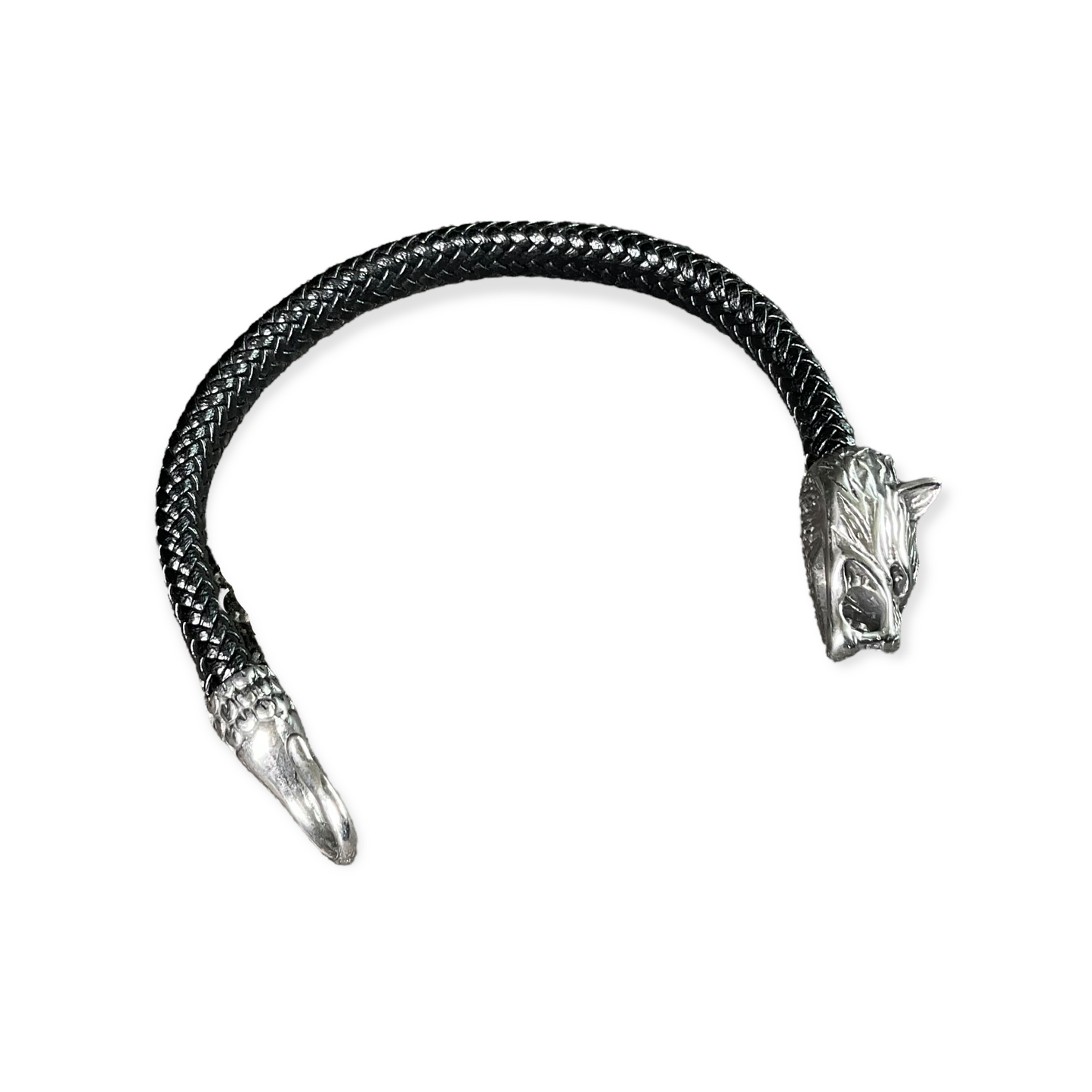 2029 Unisex weave genuine leather bracelet ‘Viking wolf’ (10mm)