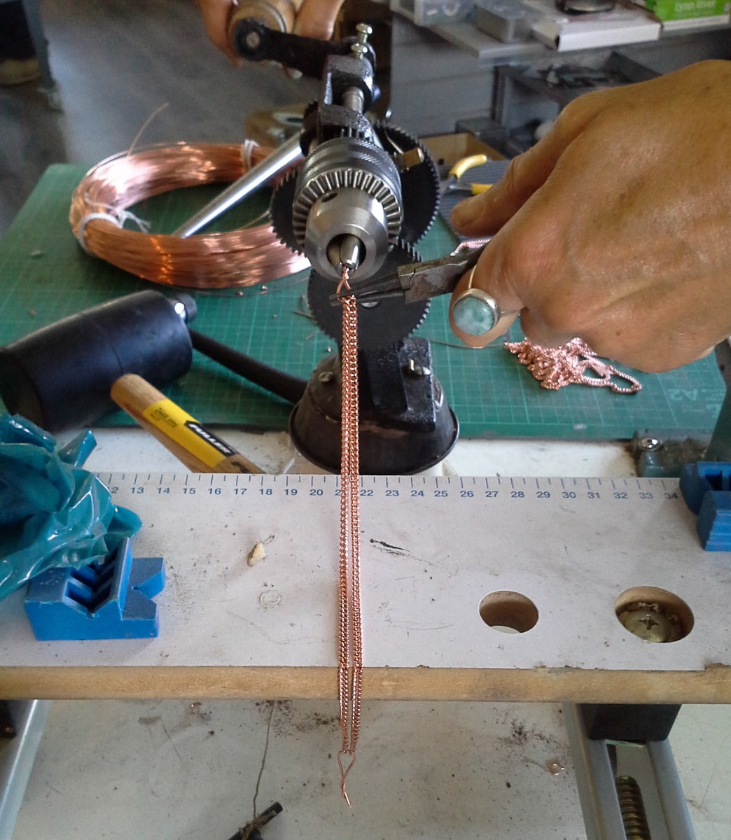Making copper patterned rings in our sacred NZ factory
