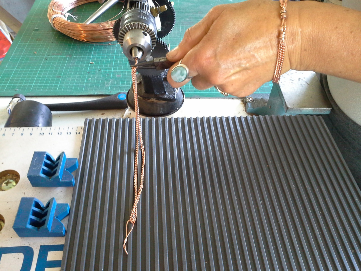 Making copper patterned rings in our sacred NZ factory
