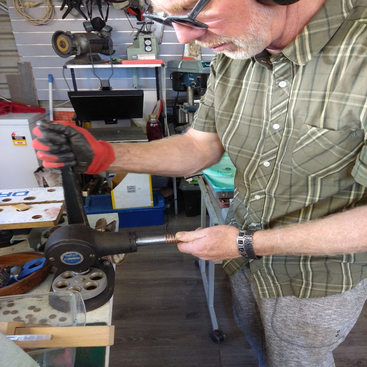 Making copper patterned rings in our sacred NZ factory