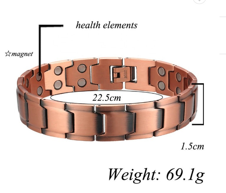 5ES16 100% Pure Copper Linked Magnetic Bracelet 210x15mm