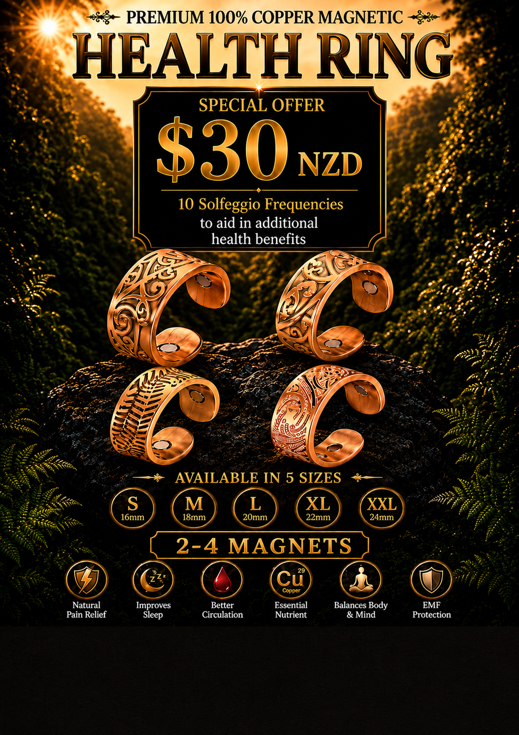A8 100% Pure copper magnetic band ‘Aroha Love’