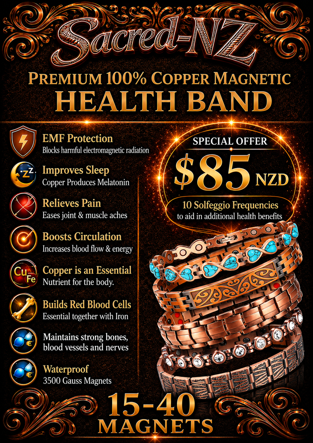 1CLM 100% Copper magnetic linked bracelet   'Stingray'