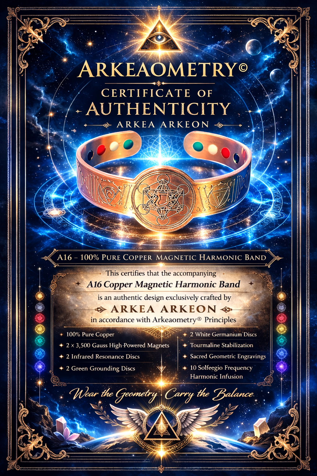 A16 100% Pure copper magnetic band  (Arkeaometry© Principles & 10 Solfeggio Frequencies)- Balance 5 Elements