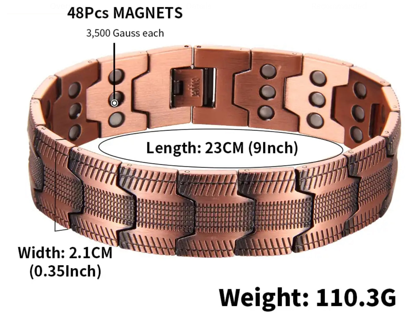 CLM001 100% Solid Pure Copper Magnetic Bracelet Linked 48 mags 'Tire'