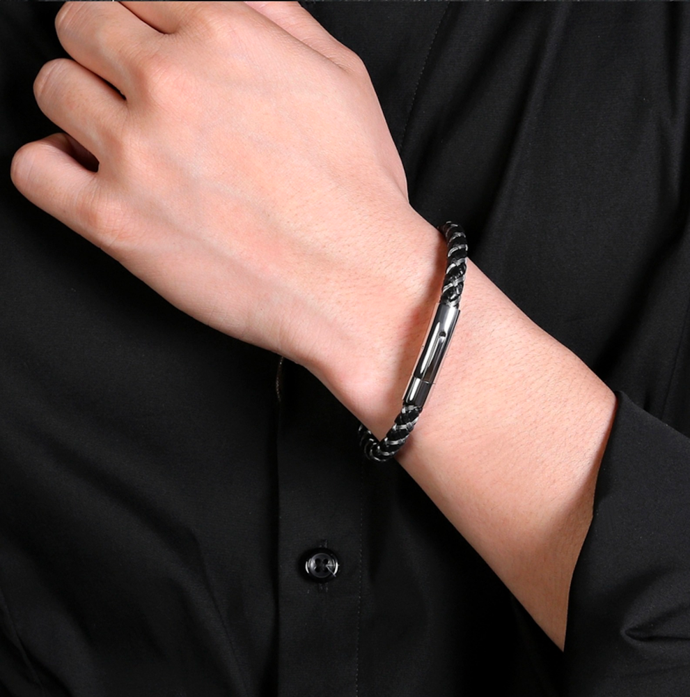 steel leather bracelet