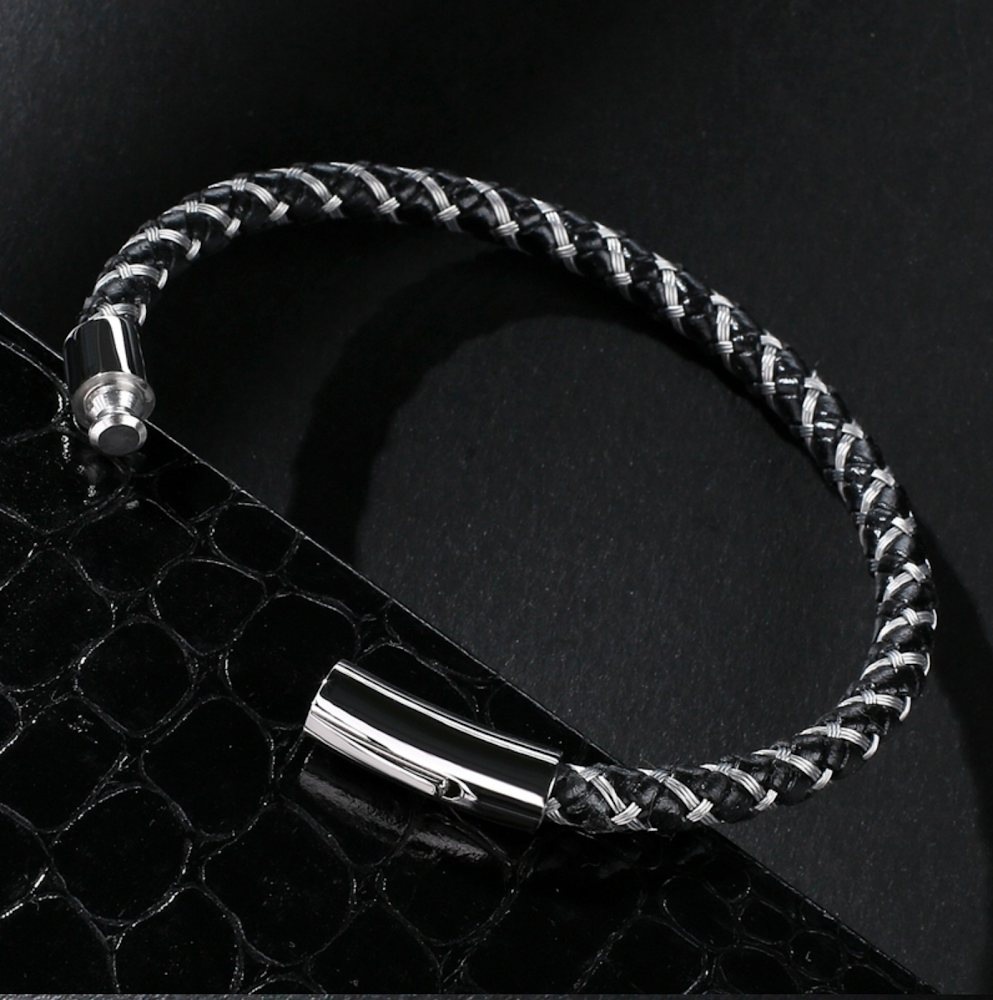 steel leather bracelet