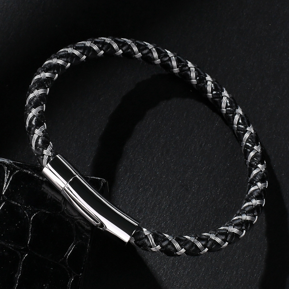 steel leather bracelet