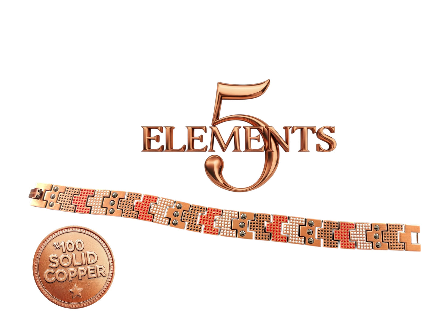 CB595 100% Pure Copper Linked 5 Elements Magnetic Bracelet 210 x150mm