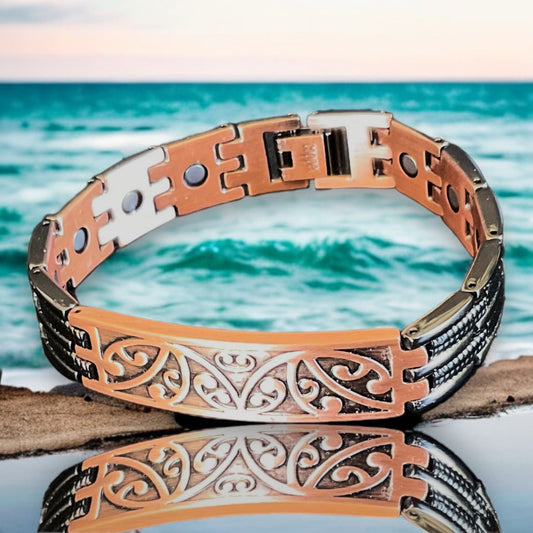 CB587A 100% Solid Pure Copper Magnetic Bracelet Linked  'Ceramic Stingray'