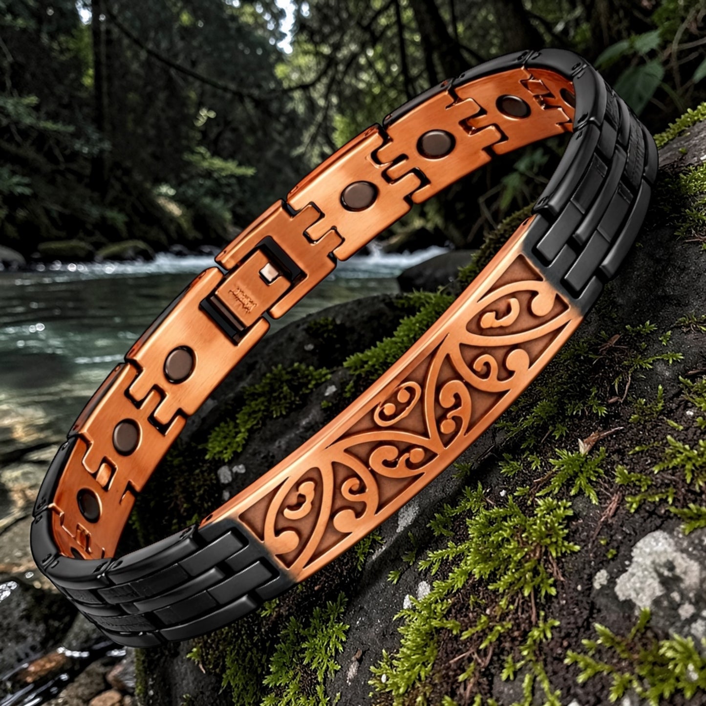 2CLM 100% Copper magnetic linked bracelet   'Stingray'  BLACK COPPER