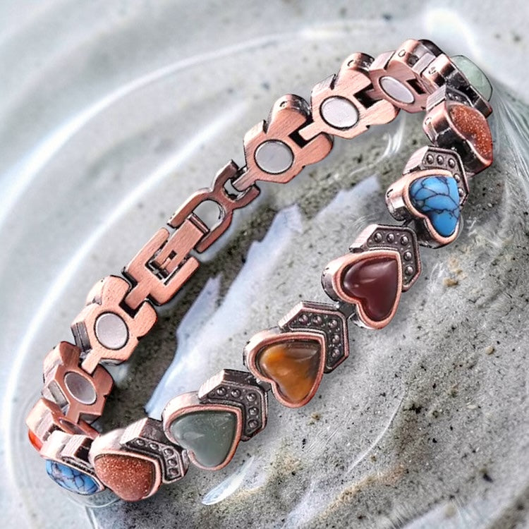 CLM39C 100% Pure copper linked magnetic real GEMSTONE bracelet