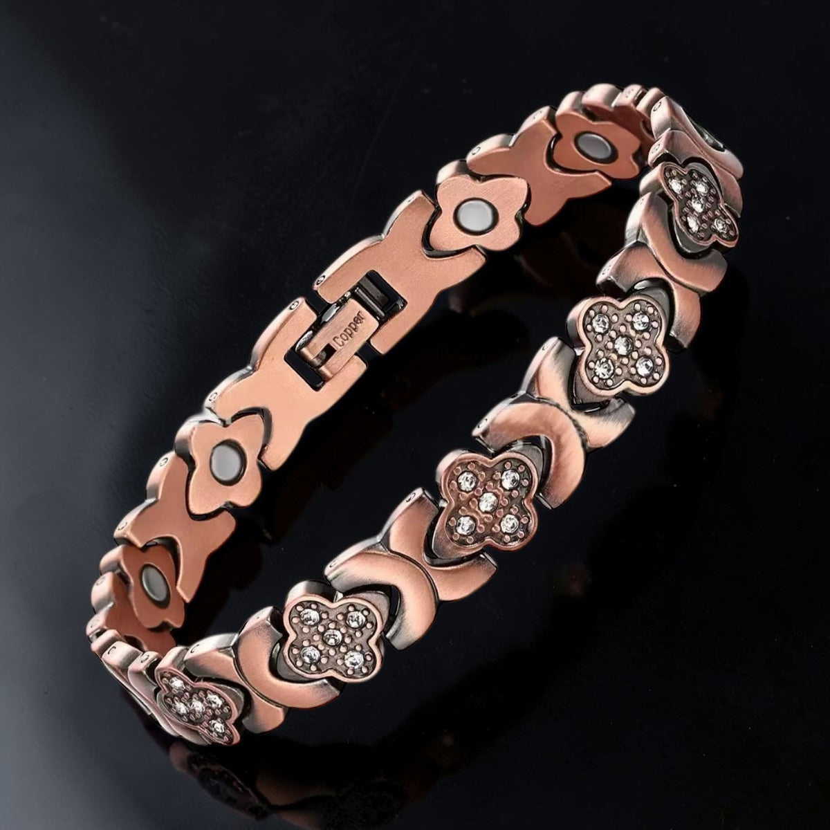 CLM39D 100% Pure copper linked magnetic real CZ Crystal bracelet