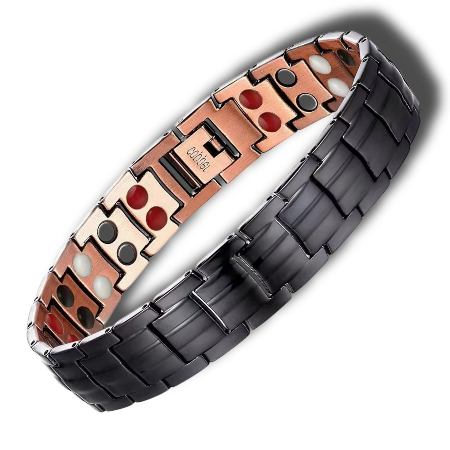 CB06 100% Solid Pure Copper Magnetic Bracelet Linked 5 Elements (BLACK CERAMIC)