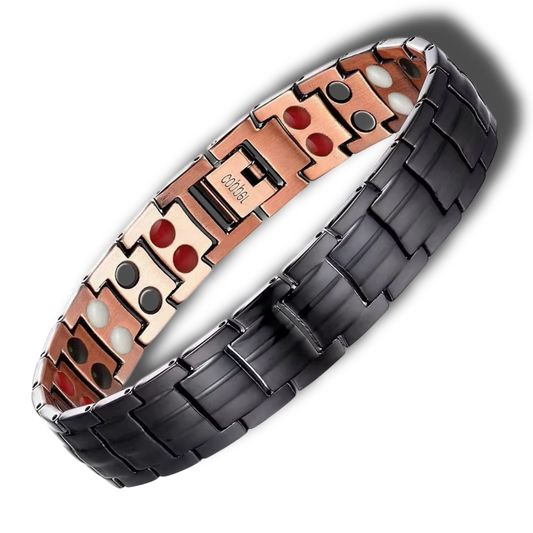 CB06 100% Solid Pure Copper Magnetic Bracelet Linked 5 Elements (BLACK CERAMIC)