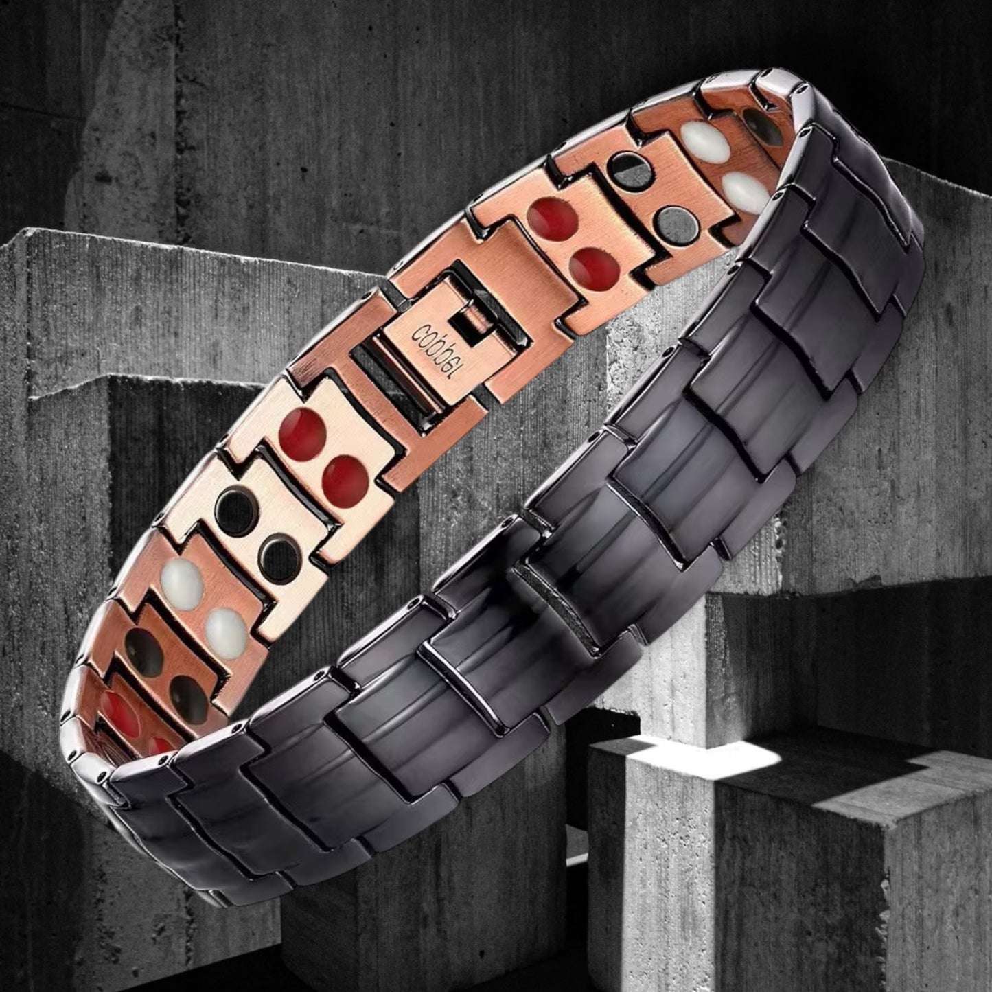 CB06 100% Solid Pure Copper Magnetic Bracelet Linked 5 Elements (BLACK CERAMIC)