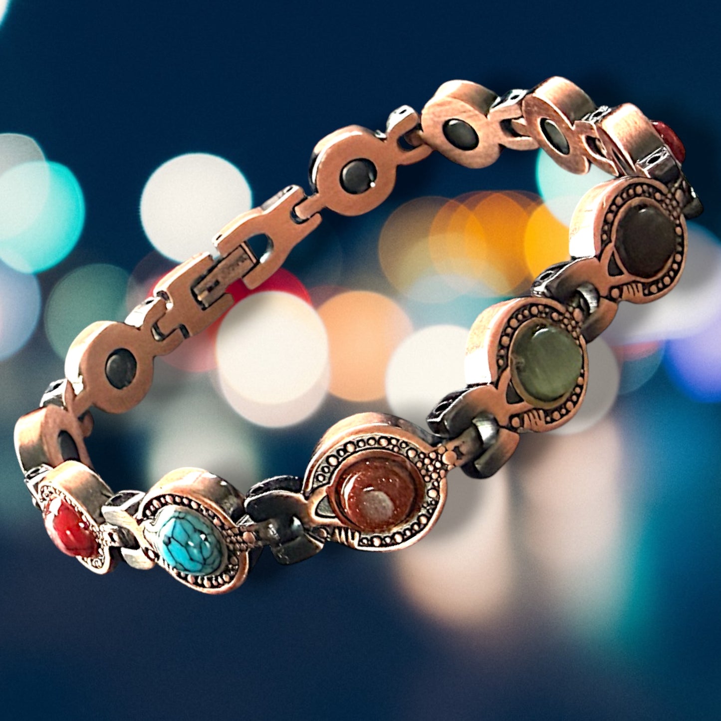 CLM39D 100% Pure copper linked magnetic real GEMSTONE bracelet