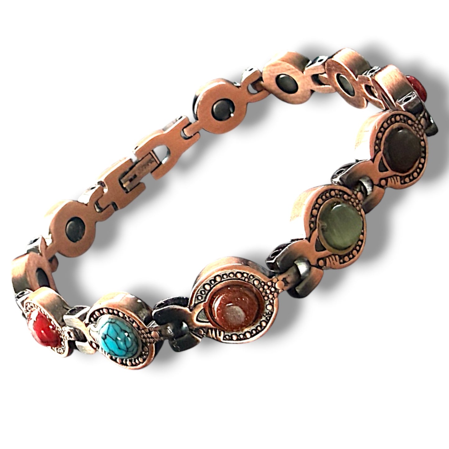 CLM39D 100% Pure copper linked magnetic real GEMSTONE bracelet