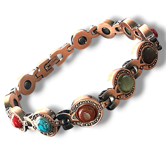 CLM39D 100% Pure copper linked magnetic real GEMSTONE bracelet
