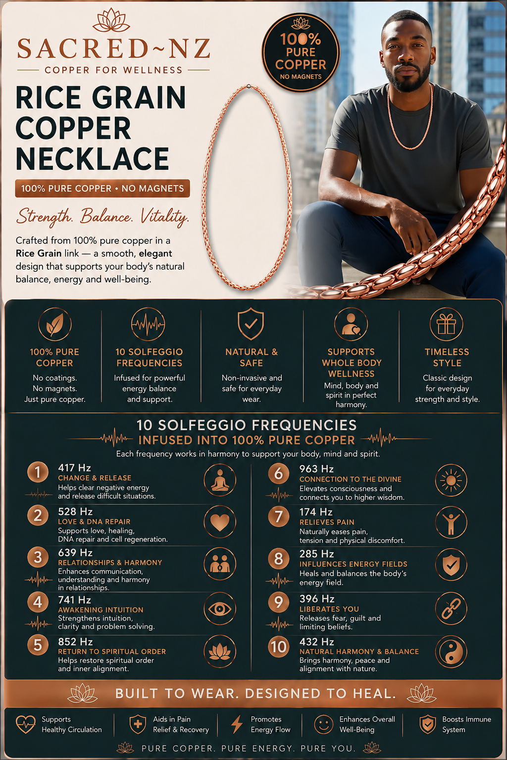 NEC03 ‘Rice Grain Link Chain’ Copper Necklace