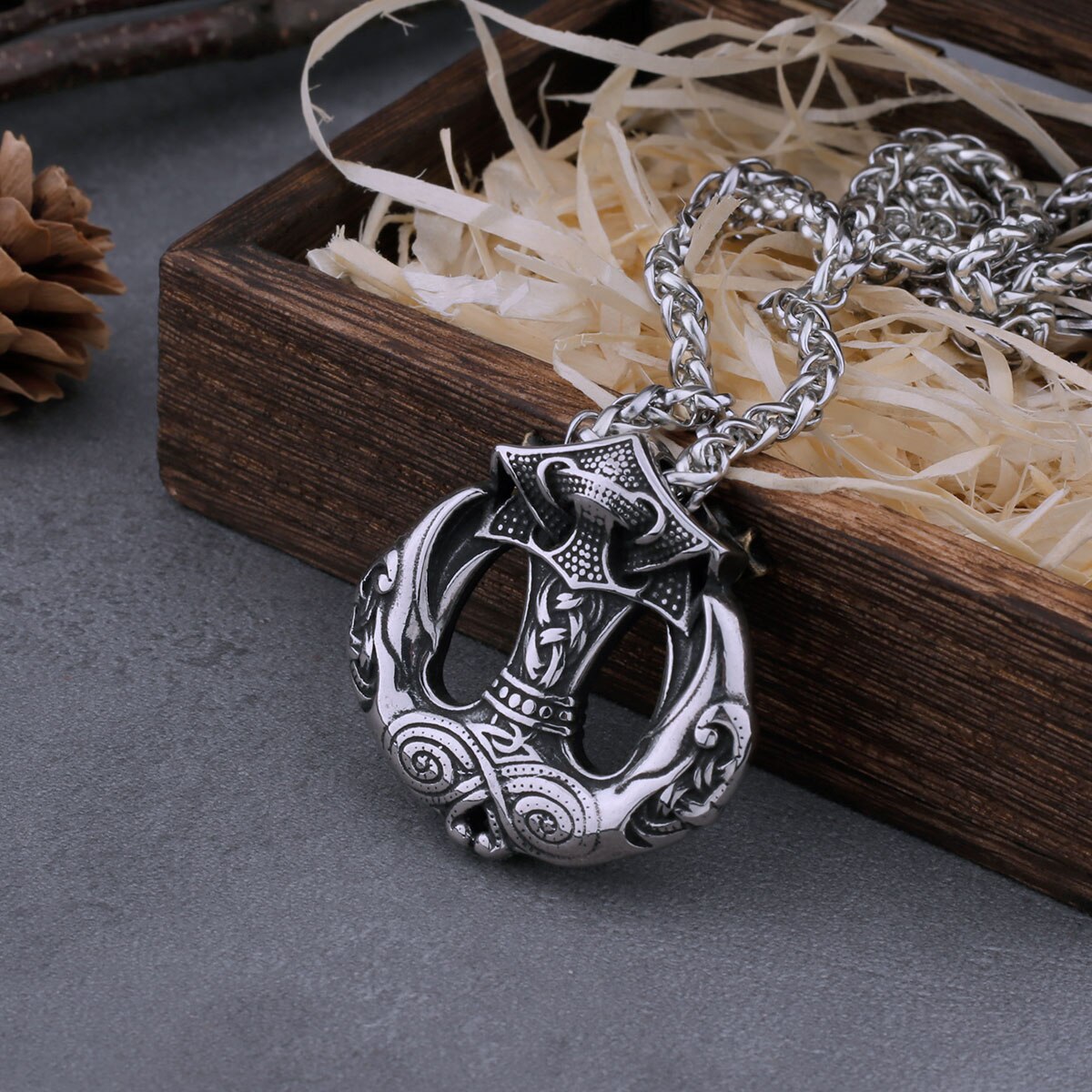 Viking Thors hammer ravens pendant