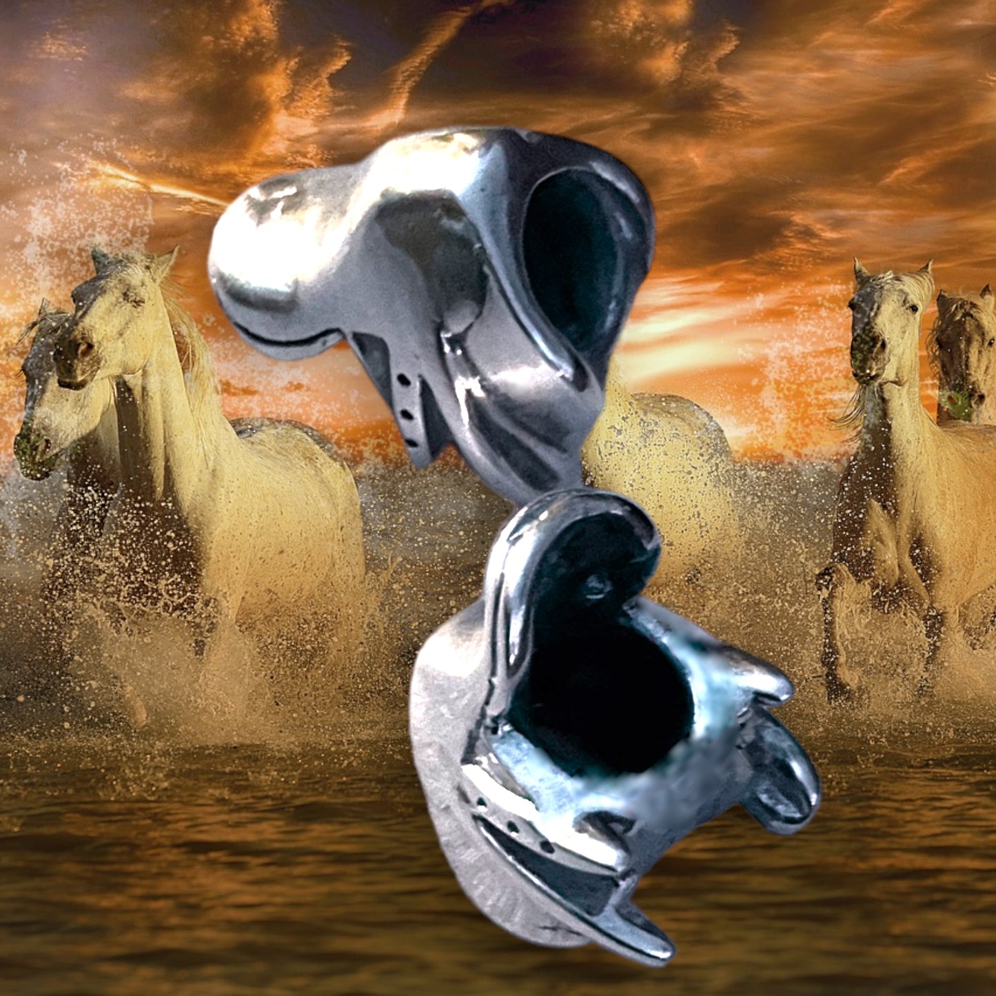 sterling silver charm bead horse saddle