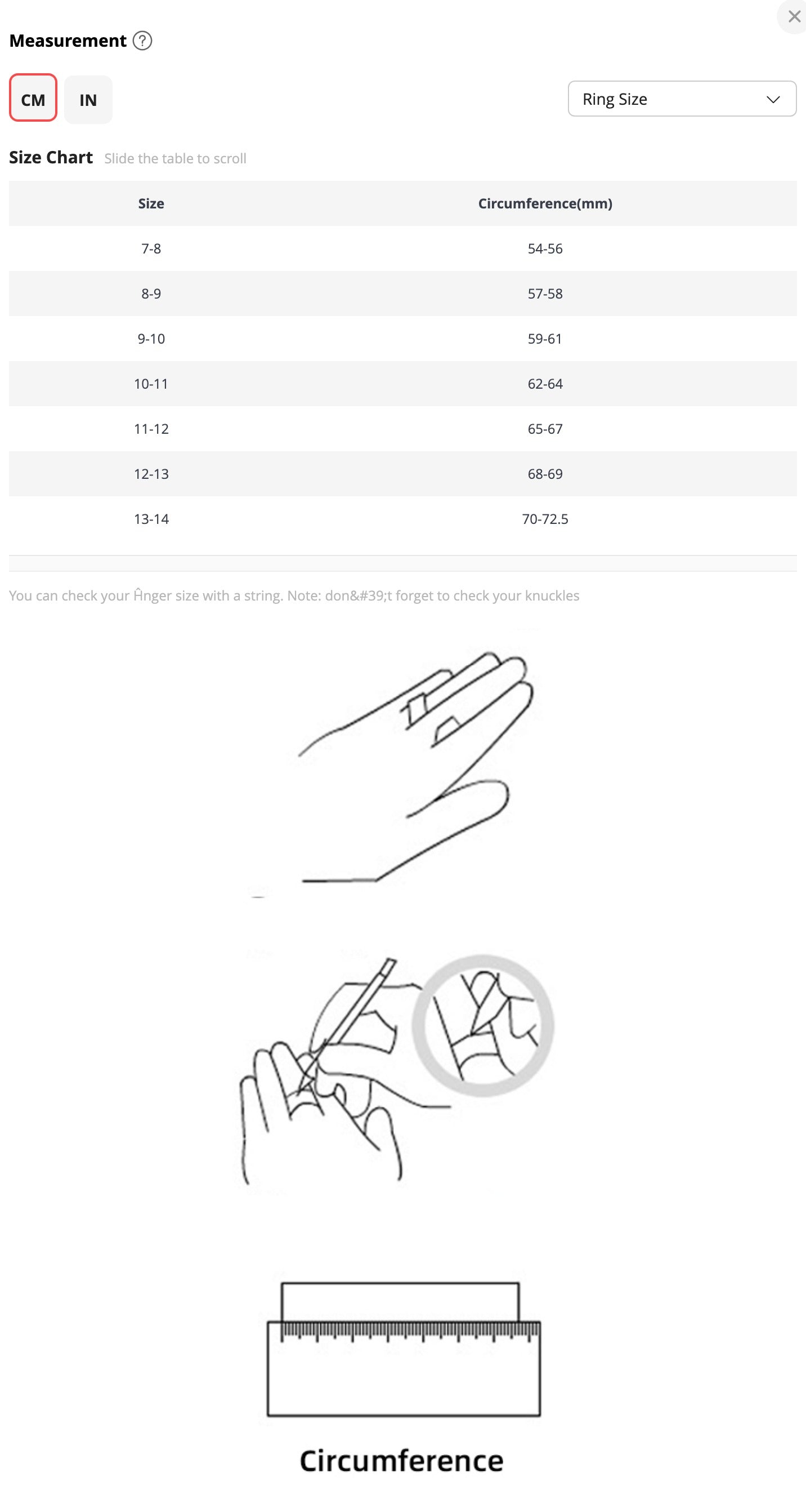 ring sizing chart