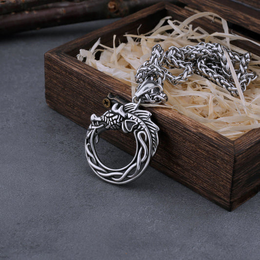 Viking dragon circle pendant 