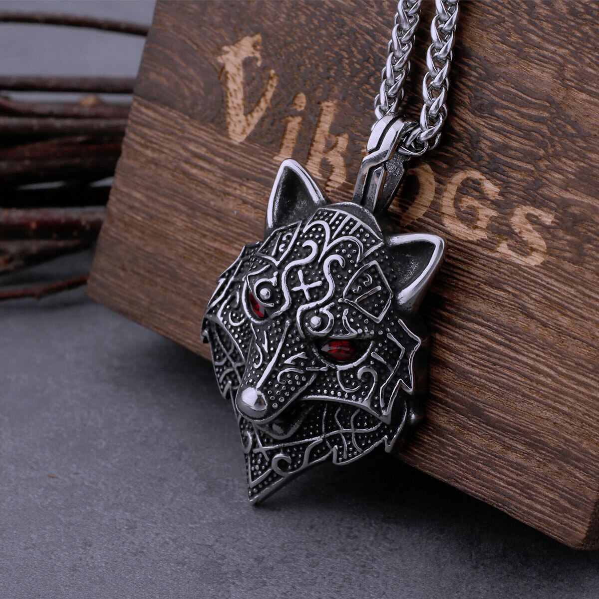 viking red wolf pendant