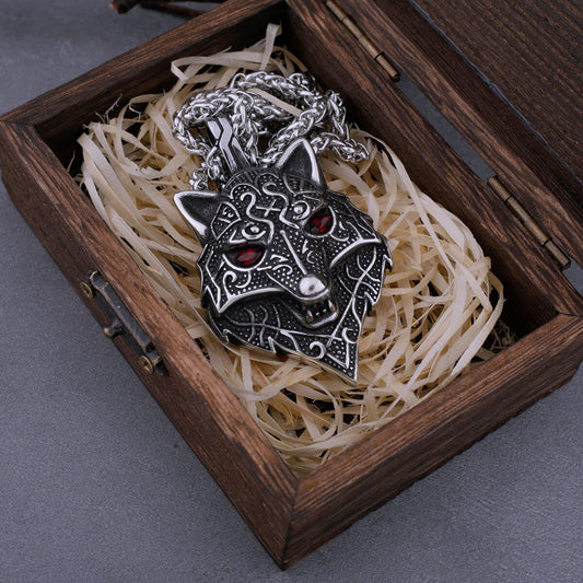 viking red wolf pendant
