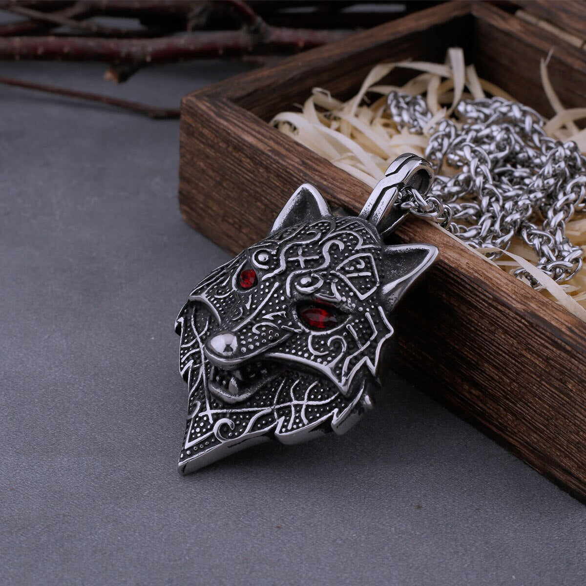 viking red wolf pendant