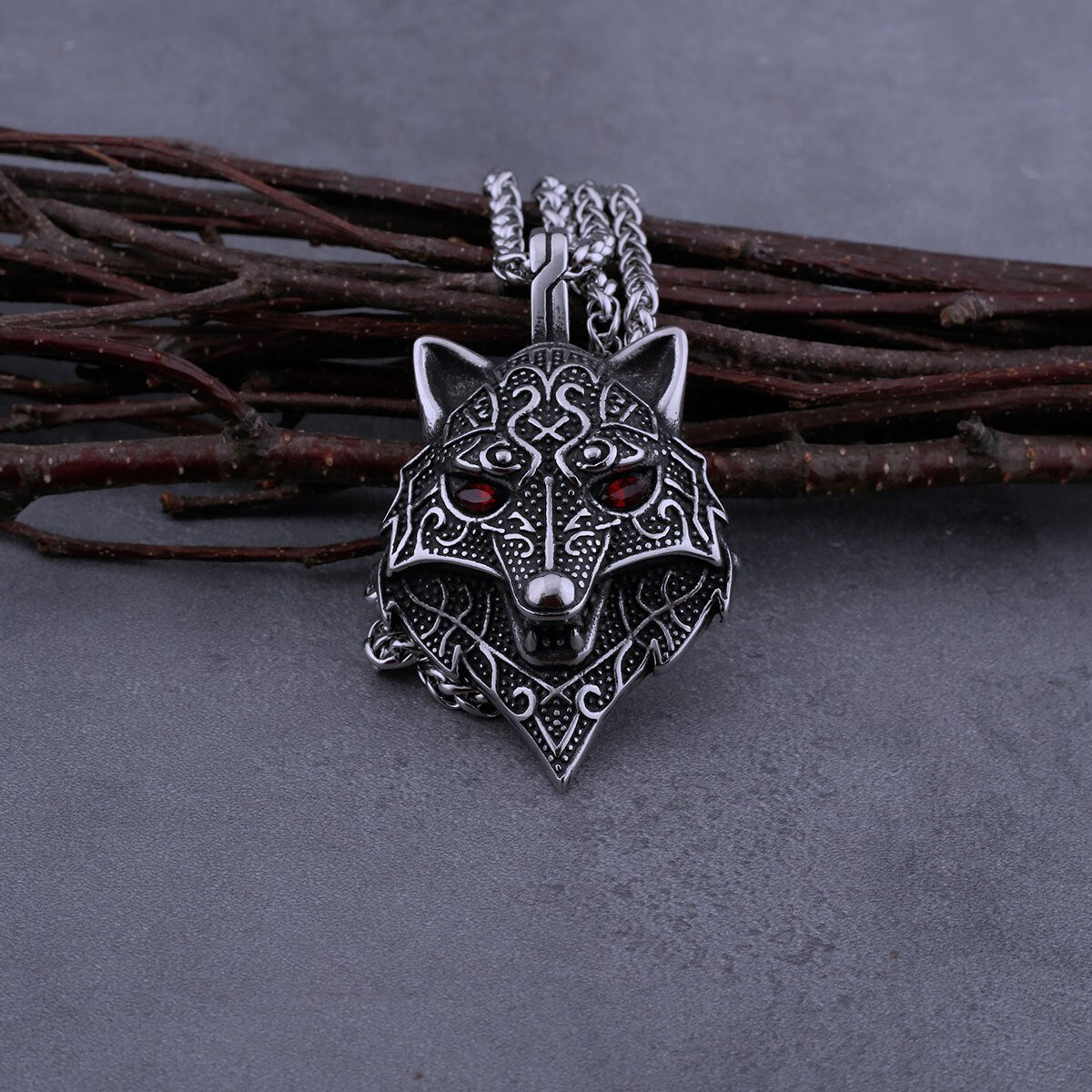 viking red wolf pendant