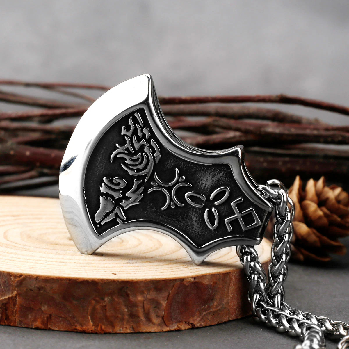 viking wolf axe pendant