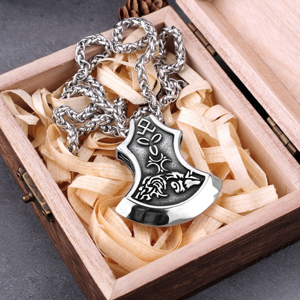 viking wolf axe pendant