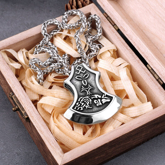viking wolf axe pendant