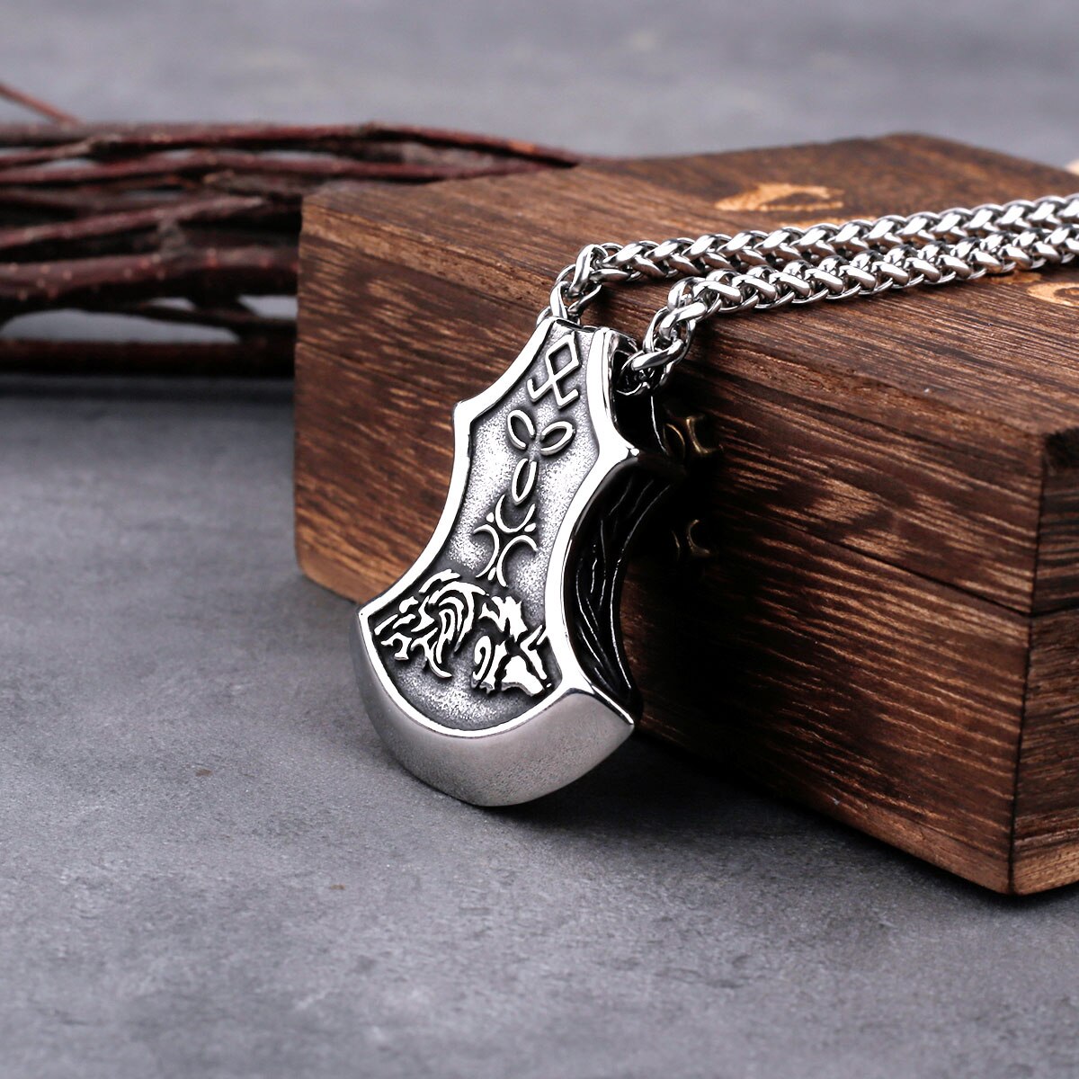 viking wolf axe pendant
