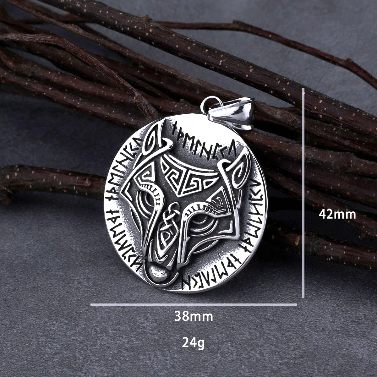 viking wolf runes pendant